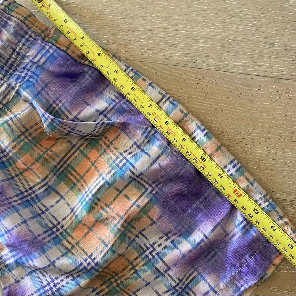 OAS TARTAN TIE DYED 4’ inch swim trunks pockets elastic drawstring waist M
